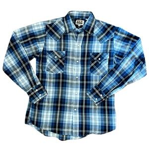 Youth Ely Cattleman Plaid Pearl Snap Western Rodeo Shirt - Youth Large